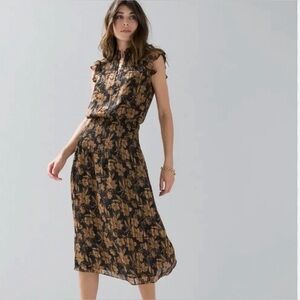 WHBM Smocked Waist Ruffle Midi Dress Floral M NWOT